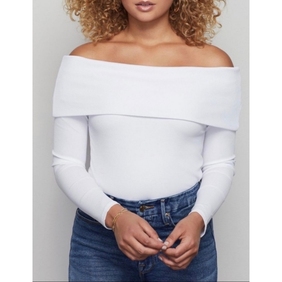 🆕GOOD AMERICAN Rib Fold Over Off Shoulder Top-L - Picture 10 of 14